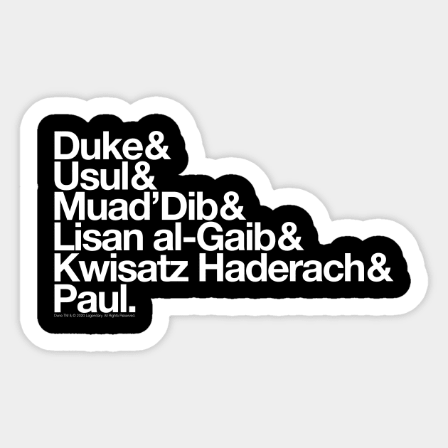 Paul Atreides Helvetica List (White Text) Sticker by gt14199